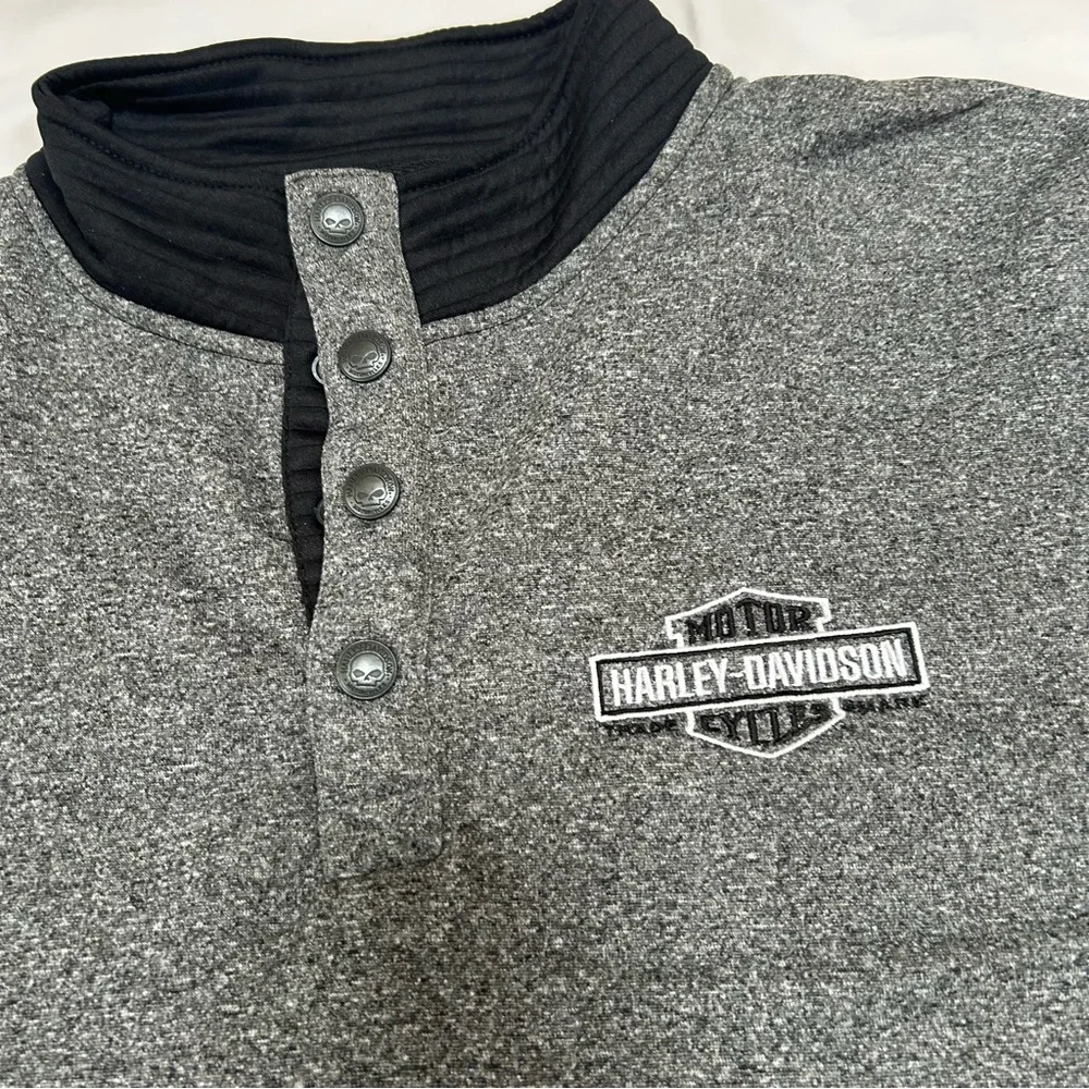 Harley-Davidson Charcoal and Black Button-Up Athletic Sweatshirt - Picture 2 of 5